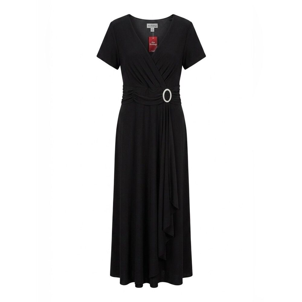 BLACK SHORT SLEEVE MAXI DRESS WITH RHINESTONE BUCKLE AND FRINT WRAP SIZE 18W NWT
